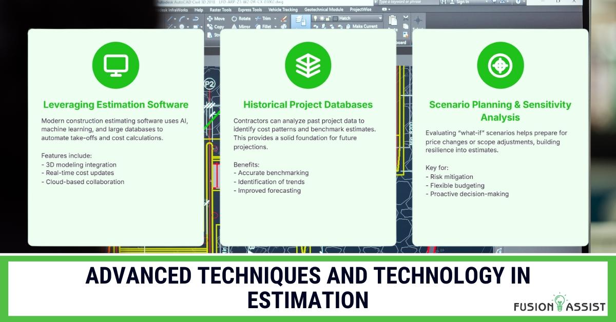 Computer screen displaying advanced estimation techniques and technology.