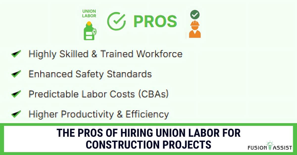 Infographic detailing the advantages and benefits of hiring union labor for construction projects.