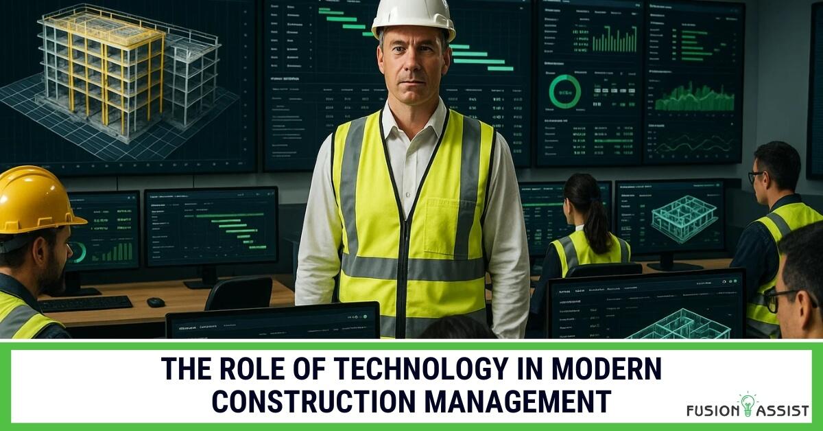 Construction manager and team utilizing technology for modern construction management.