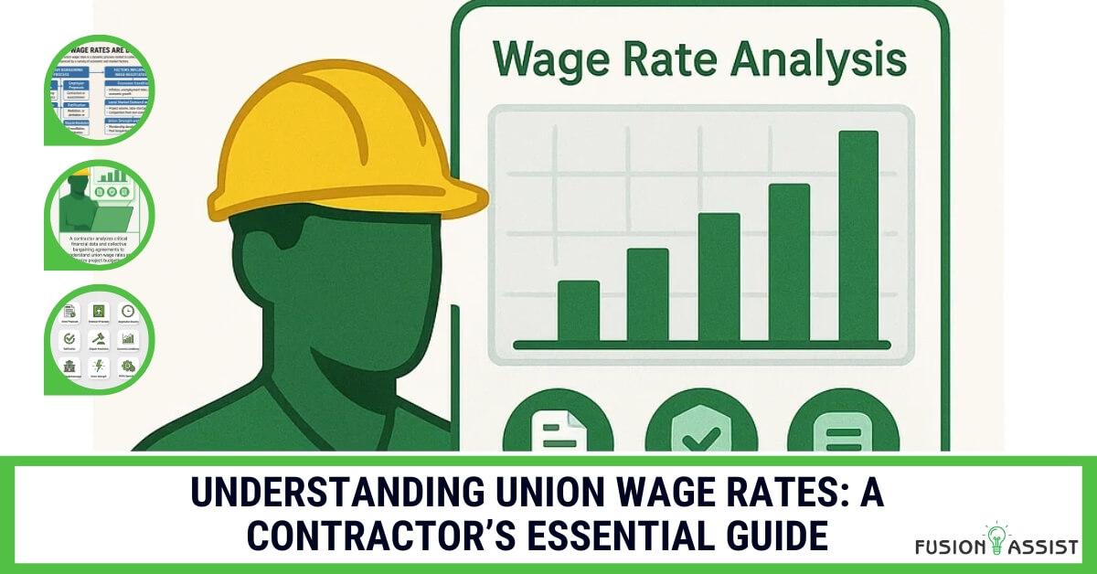 Visual guide illustrating a contractor analyzing union wage rates, symbolizing the essential understanding needed for project bids, budgets, and profitability.