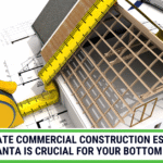 An image of architectural blueprints and a tape measure, serving as the title for a guide on why accurate commercial construction estimating in Atlanta is crucial for profitability.