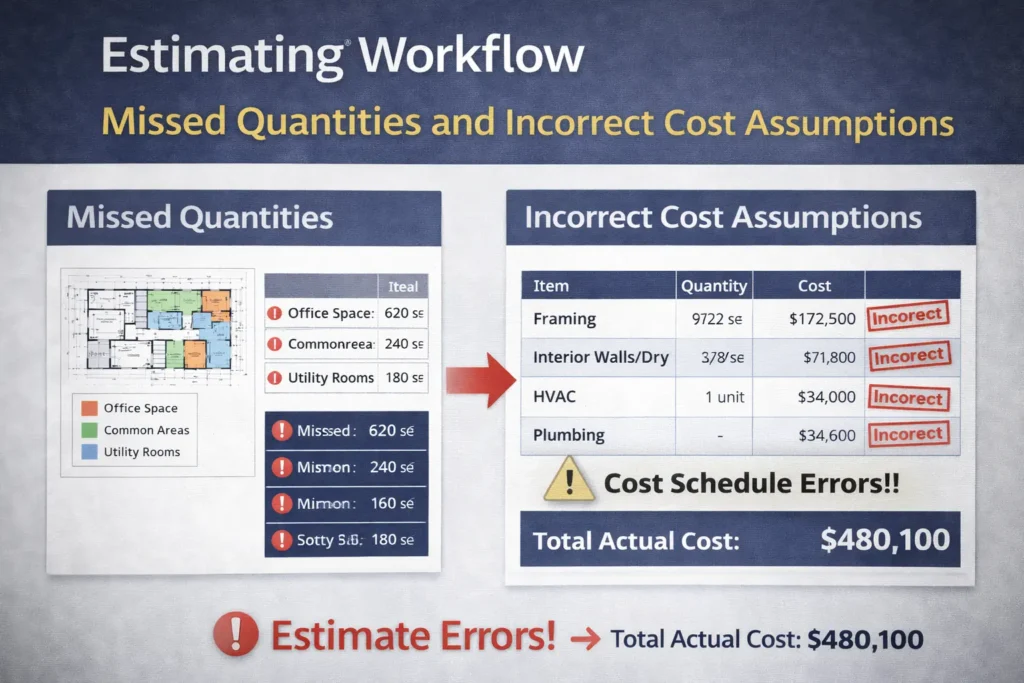 Construction estimating errors leading to underbidding.