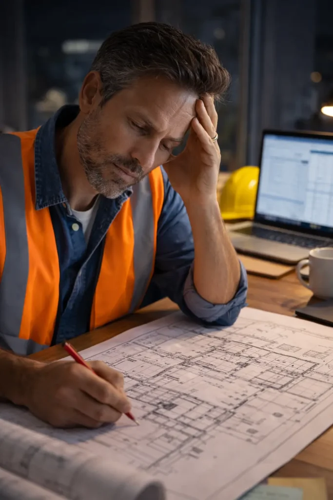 Project manager balancing site work and construction estimating.