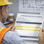 Contractor analyzing a construction estimate to avoid underbidding.