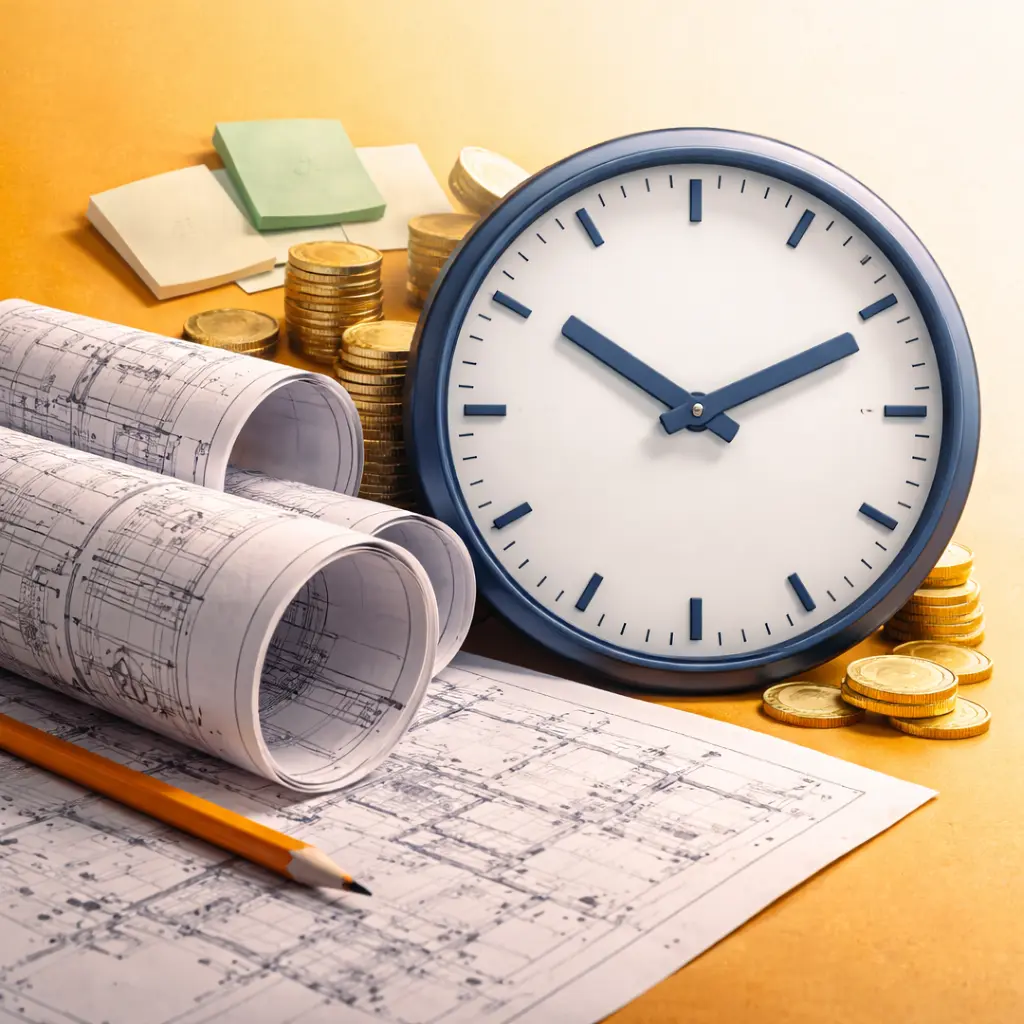 Illustration representing time and opportunity loss in construction estimating.