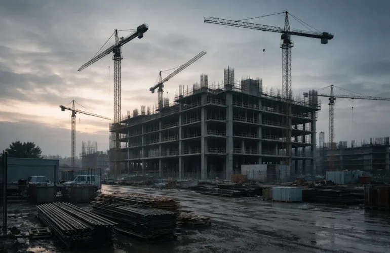 Construction site at dawn illustrating construction margin erosion after contract award